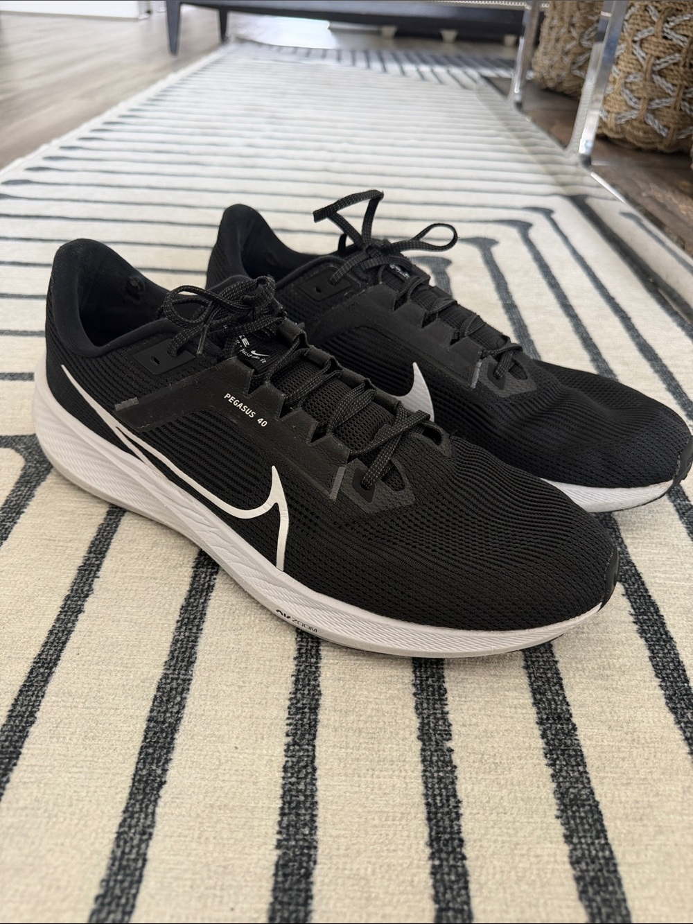Nike Men's Black and White Pegasus 40 Running Shoes